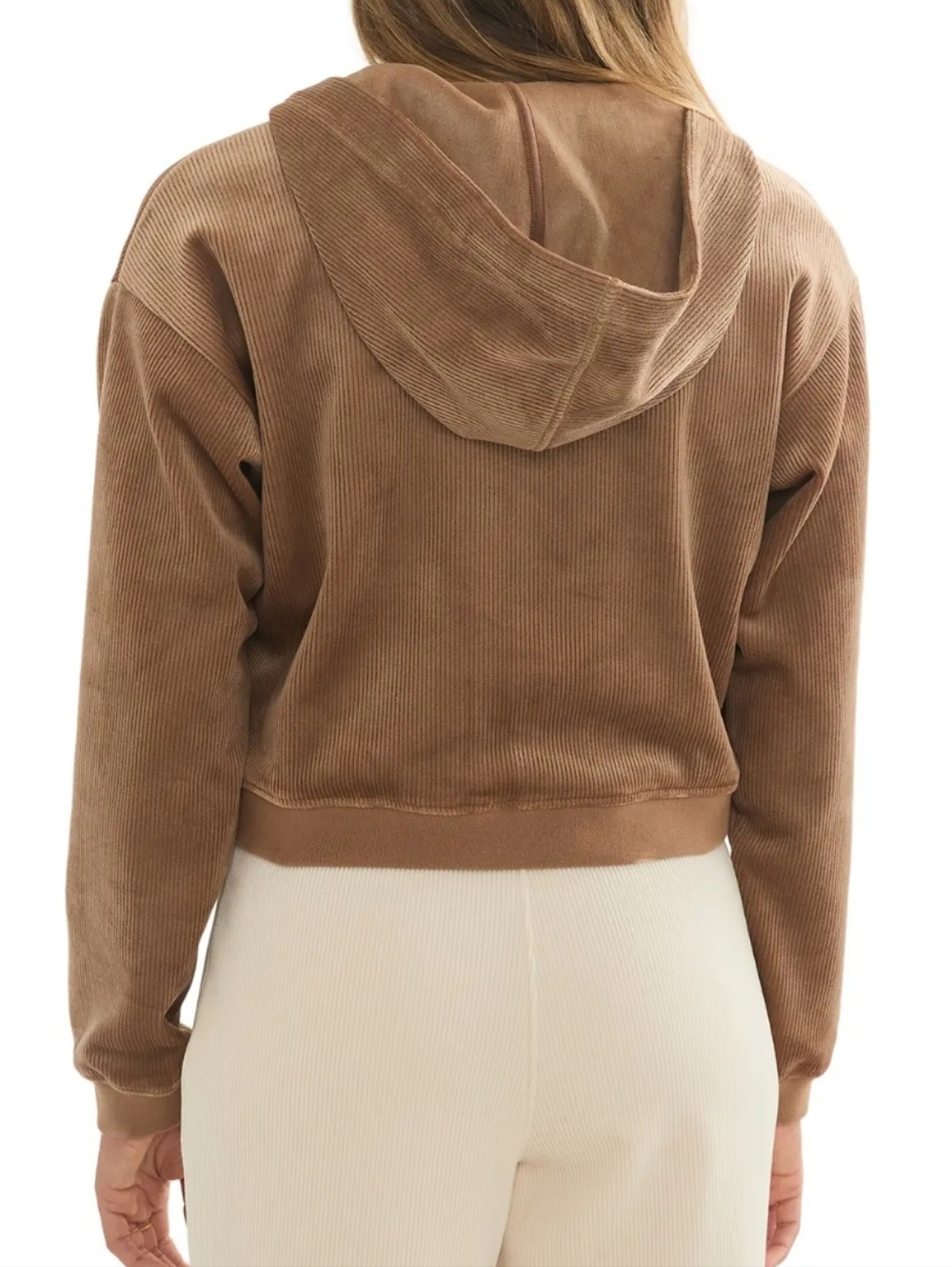 538. Marine Layer Velour Corduroy Zip Up Hoodie | Color: Toffee - Picture 2 of 10